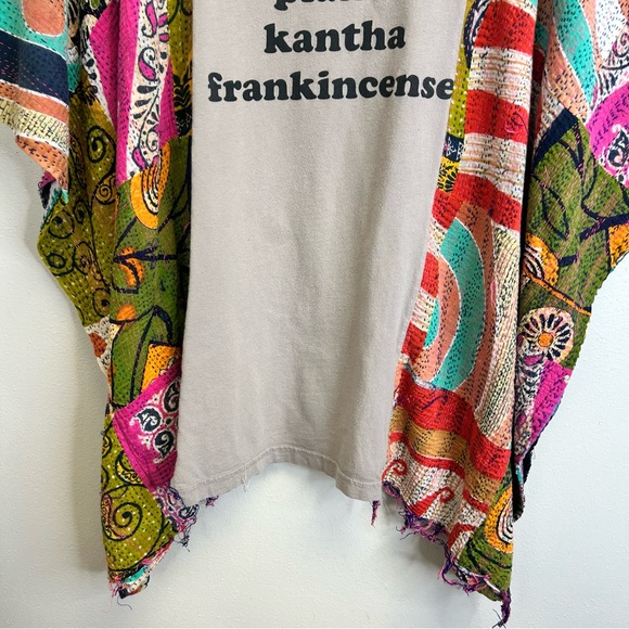 Hippie Boho Festival Short Sleeve Poncho Top Graphic Kantha Granola Girl Whimsy - Picture 5 of 16